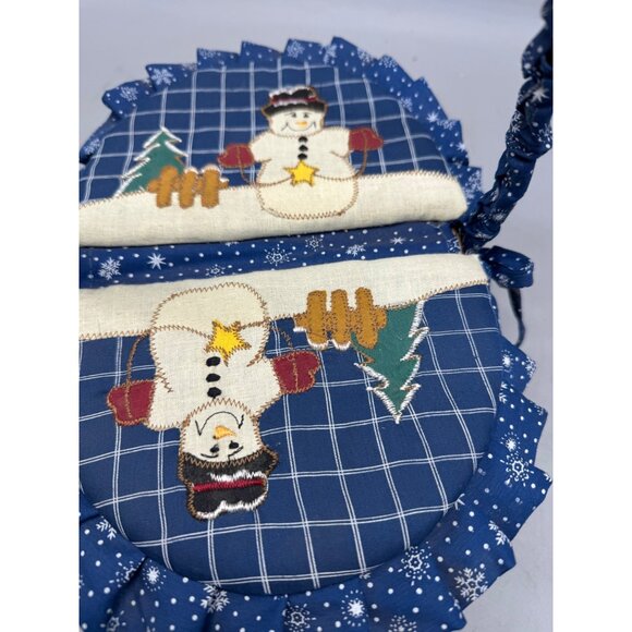 Holiday Snowman Woven Wicker Cloth Basket Lid Handle Christmas Home Decor READ - Picture 4 of 12